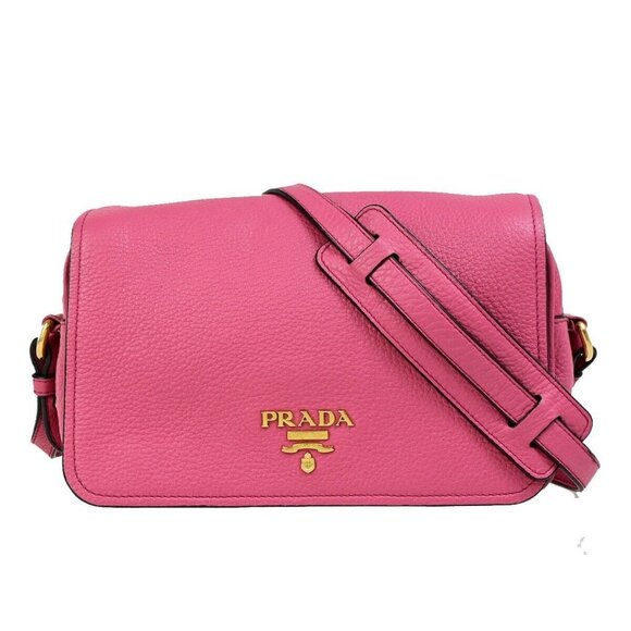 PRADA Logo Crossbody Flap Shoulder Bag Leather Pink GHW 50RK724